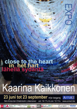 Exhibition image of Close To The Heart by Finnish artist Kaarina Kaikkonen. The image shows an installation of shirts