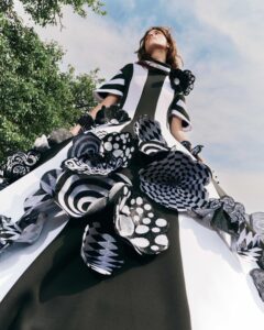 A model is photographed from a frog&#039;s-eye view wearing clothes designed by Annaëlle Reudink