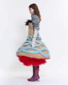 A model poses for a photoshoot in clothing designed by Annaëlle Reudink